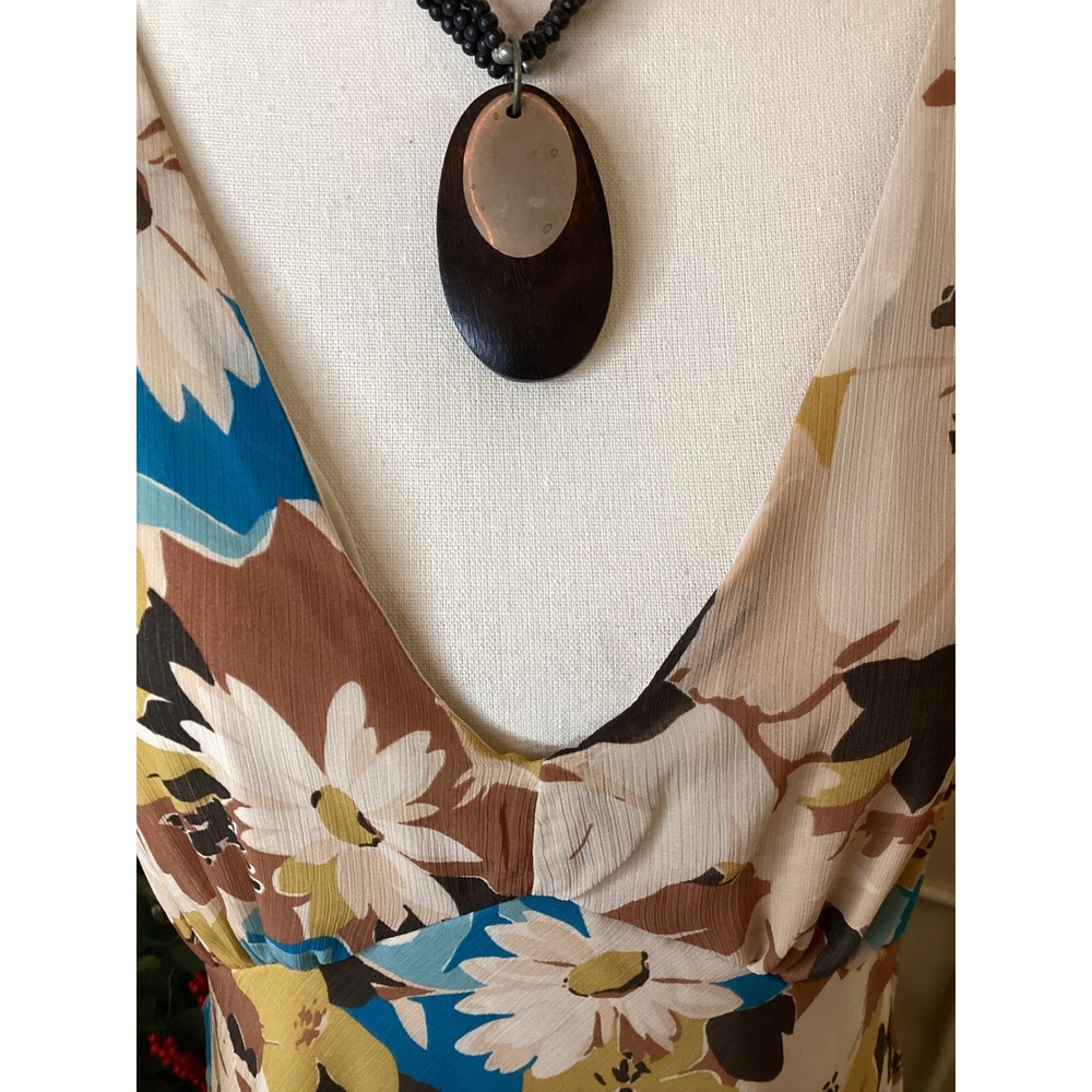 Lauren Ralph Lauren Floral Midi Dress Womens 10 Blue Tan Flutter Sleeve - Picture 5 of 7